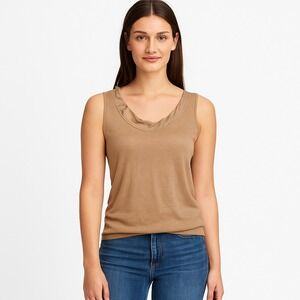 Victor Alfaro Linen Shell Top Women M Tan Sleeveless Pullover Blouse Resort EUC